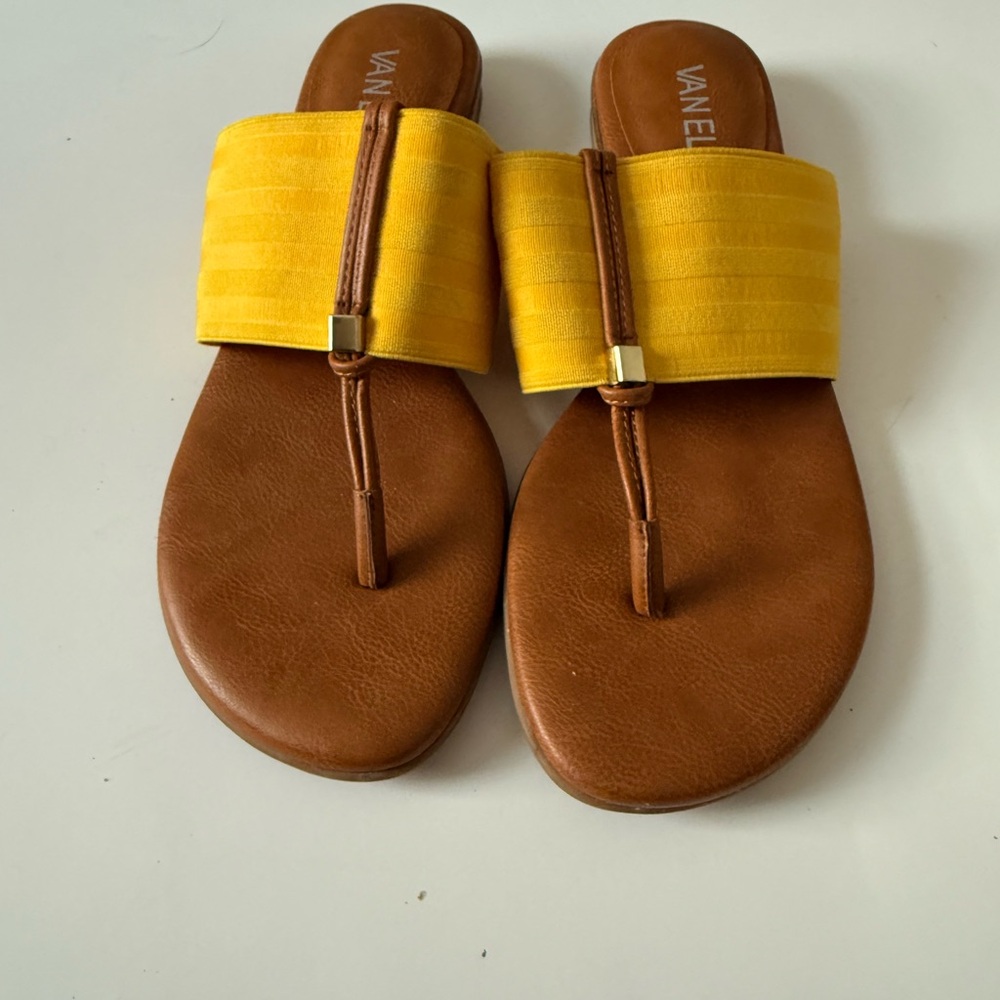 Vaneli Yellow and Brown Slide Sandals